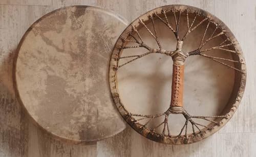 Handcrafted Shaman Drum 16 20 24 Goat Skin Viking Leather Style - Native American Frame Drum - Musical Gift - Authentic Sound & Artistry (16 inch)