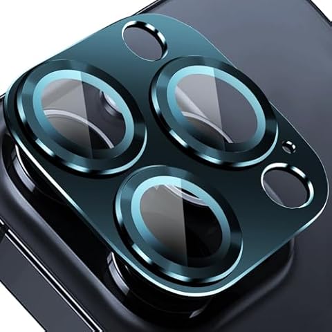 TIUYAO for iPhone 15 Pro/iPhone 15 Pro Max Camera Lens Protector, Tempered Glass Alloy Metal Full Cover Drop Protection One Piece Camera Lens Cover for iPhone 15 Pro/Pro Max (Dark Blue) Cover