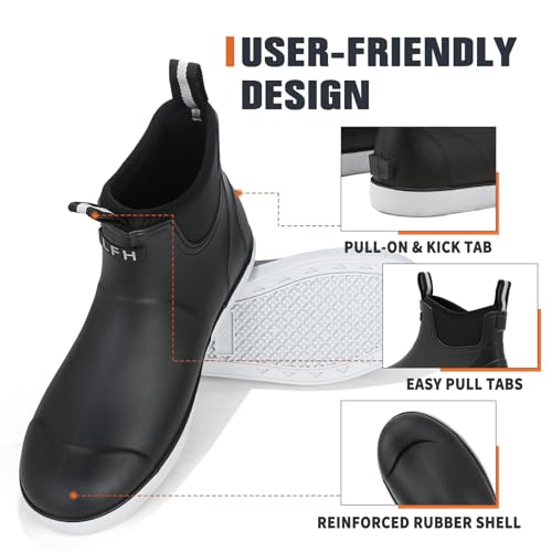 Image of Mens Deck Boots, Saltwater Fishing Booties Rubber Waterproof Ankle Rain Boots, High-performance Footwear Chelsea Boots for Gardening Fishing Boating Camping Sailing