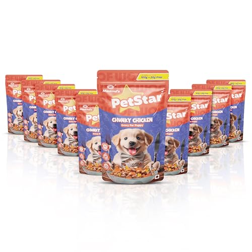 Image of Mankind Petstar Puppy Wet Dog Food (High Protein) Chunky Chicken Gravy, 120g (Pack of 10) | Made with Real Chicken & Veggies |Puppy Dog Food| No Artificial Flavors
