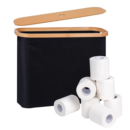 Toilettenpapier Aufbewahrung Box,Klorollenaufbewahrung mit Deckel aus Bambus für 12 Rollen Stapelbar & Wasserdicht Badezimmer Organizer WC Papier Aufbewahrung Schwarz 45x15x34.5cm