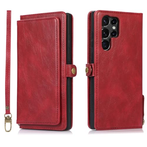 For Samsung Galaxy S26/S26+/S26 Ultra�p�E�H���b�g�P�[�X�A���C���O���\�ȃ��g�����U�[�t���b�v�A�J�[�h�z���_�[&�L�b�N�X�^���h�t��(Red,S26Plus)