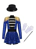 Nyeemya Disfraz de Domadora de Circo para Niña Ringmaster Vestido con Flecos Lentejuelas Cosplay Showman para Fiesta Halloween Carnaval Navidad Dress Up Azul C 9-10 años