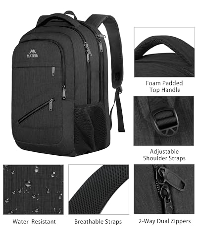 Image of MATEIN 15.6 Inch Backpack for Men Women, 20 L Personal Item Casual Backpack Airline Approved, Water Resistant Laptop Computer Backpack with Multiple Organized Pockets, Black
