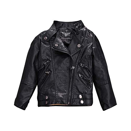 MissChild Chaqueta de Cuero de imitacio con Cremallera - Cazadora Biker Niñas - Chaqueta Moto de Imitación Cuero - Abrigo de Chicos
