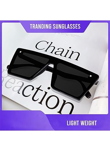 Image of Square Sunglasses for Men & Women UV400 Stylish Flat Top Fashion Black Shades