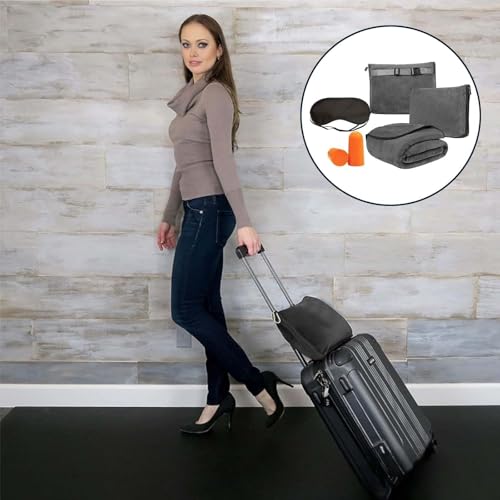 ZHYUAN Reisekissen & Reisedecke 2 in 1,152×127 cm Kissen Decke 2 in 1,mit Augenmasken und Ohrstöpsel,Reisedecke Kissen 2 In 1,Flugzeugdecke mit weichem Kopfkissenbezug,für Urlaub,Büro,Zuhause