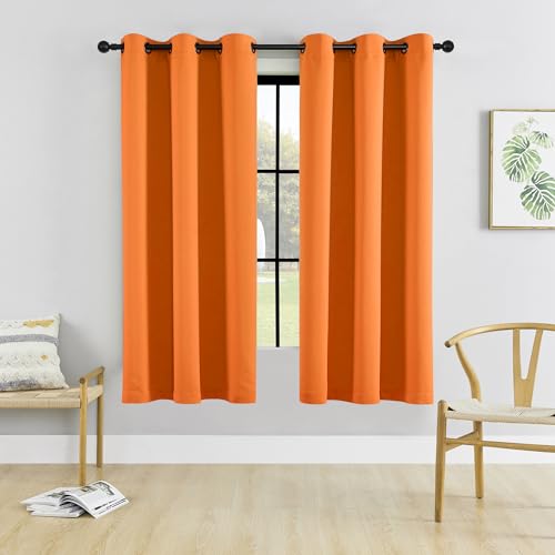Image of HUTO Blackout Bedroom Window Curtains Drapes - Antique Copper Thermal Insulated Privacy Protect Curtains Drpaeries for Living Room, 2 Panels, 42 x 63 Inch, Sun Orange