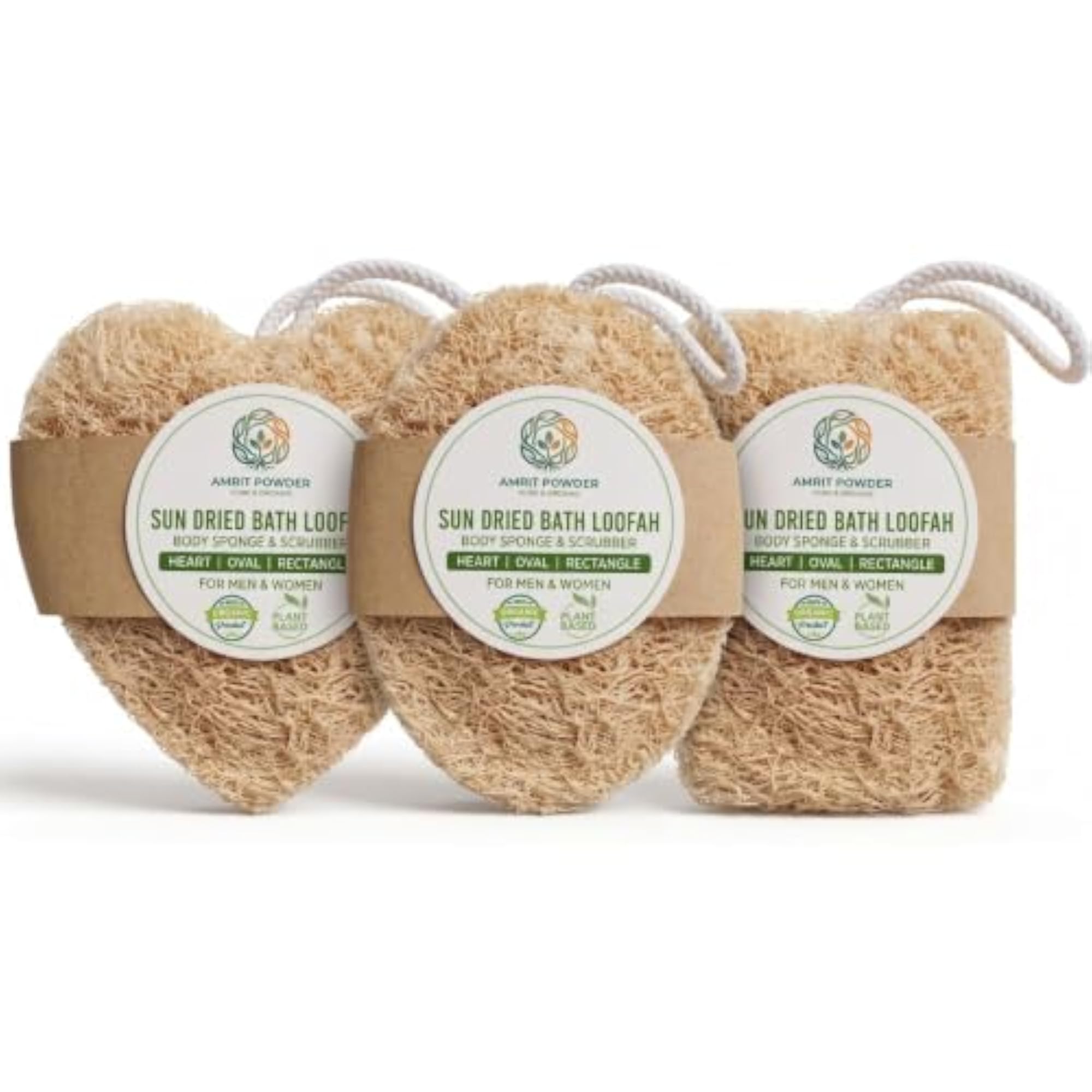 Natural Organic Loofah for Bath, Pack of 3