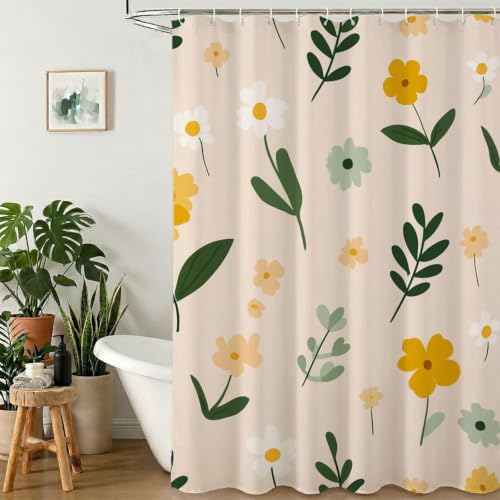 Rideau de douche 140x200 jaune à fleurs en polyester imperméable