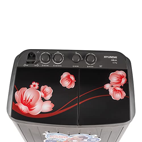 Image of HYUNDAI Semi Automatic Washing Machine 8.5 KG (Black Blossom) Curved Glass Lids