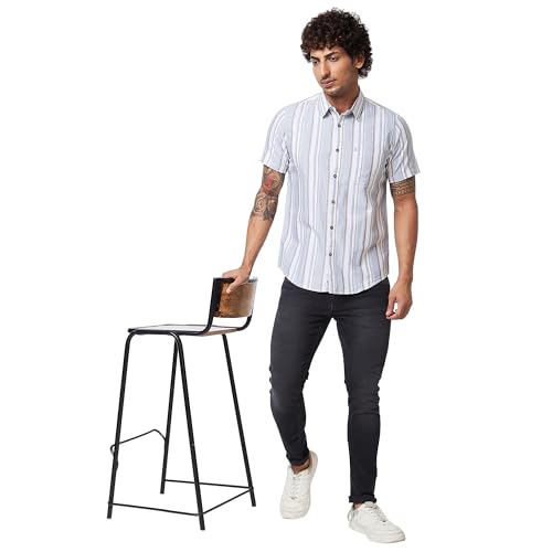 Image of Spykar Men's Regular Fit N /A Half Sleeve Striped Casual Shirts