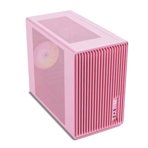 Vetroo M06 Micro-ATX/Mini-ITX Gaming PC Case Compact High Airflow Mesh Mid Tower Supports 5120mm Fans & 240mm Liquid Cooling GPU Up to 355mm Adjustable PSU Mount USB Type-C I/O - Pink