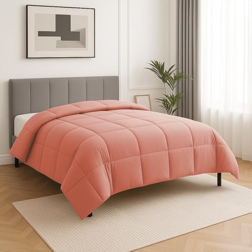 Image of Full Size Comforter Set - All Season Down Alternative Bedding Comforter Set - Quilted Duvet Insert with Corner Tabs - Box Stitched Blanket - Breathable, Soft - Peach