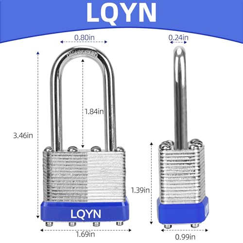 Image of Padlocks with Same Key, LQYN 24 Pcs Laminated Keyed Padlock (1-9 /16 inch, 40mm), Keyed Alike Locks, Long Shackle, for Storage Locker, Hasp Latch, Toolbox, Sheds