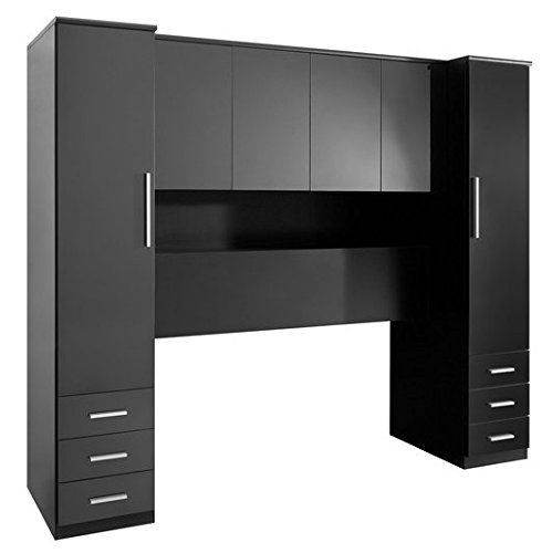 Freestanding Practical Storage Headboard - Includes 2 Cupboards, 2 Single Door Robes, 6 Drawers (Black High Gloss)