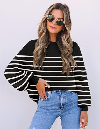 Image of ZESICA Women's 2026 Fall Striped Pullover Sweaters Tops Fashion Outfits