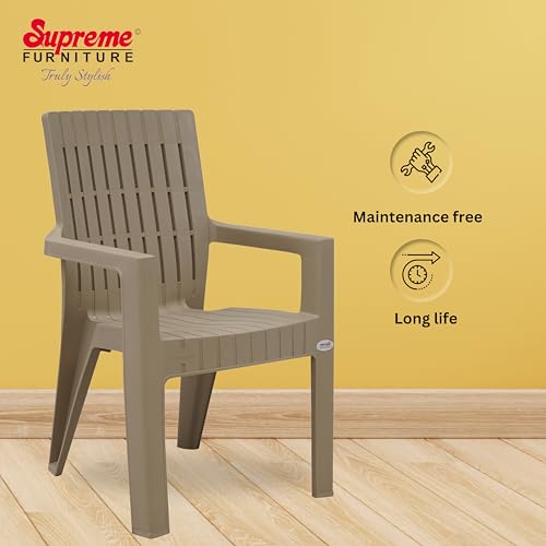Image of Supreme Furniture Olympia Plastic Arm Chair Set of 2 | 40 Months Warranty*|Chair for Home Garden Office Living Room Cafeteria Restaurant Hotel Resort | Dark Beige