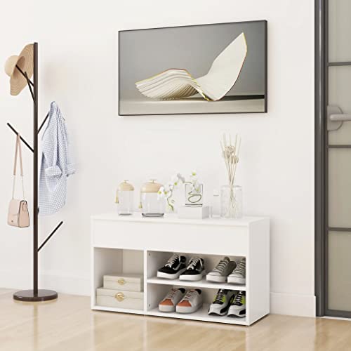 HaoChrymec Banco Zapatero de Madera Blanca, Organizador para Entrada y Recibidor, con Estantes y Compartimentos, Zapatero Entrada Recibidor, Shoe Cabinet, 80 x 30 x 45 cm