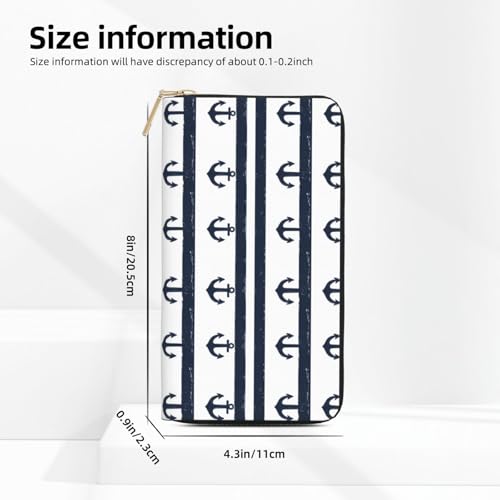 Blue White Anchor Print Wallet Women Men, Long PU Leather Wallets for Women, Cute Womens Travel Wallet Purse Pouch with Zipper Pocket3