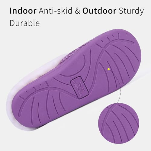 Image of Evshine Warm Knit House Slippers for Women Comfy Wool-Like Lined Chenille Slippers with Memory Foam and Indoor Outdoor Soles