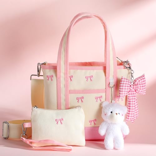 Set 4 Bolsos Tote de Lona Rosa con Moño miniatura 6