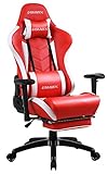 Dowinx Chaise Gaming Ergonomique Modèle de Course avec Support Lombaire et Coussin de Massage, Fauteuil de Bureau pour Ordinateur Chaise Gamer avec Repose Pied E-Sports à Haut Dossier Rouge