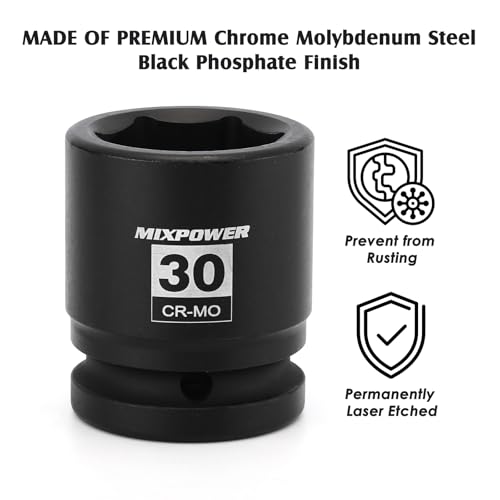 Image of 3 /4 inch Drive Shallow Impact Socket, 30mm, CR-MO, Metric, 6 Point, Axle Nut Impact Grade Socket for Easy Removal
