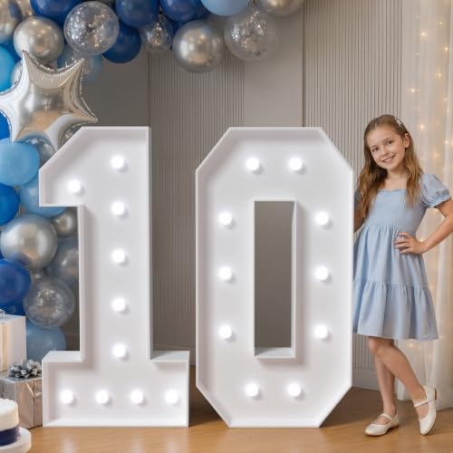 Image of JoyMuse 4FT 10 Marquee Numbers, Large Light Up Numbers 10 for 10th Birthday Decorations Cool White Light Number 10 for Anniversary Birthday Party Decor