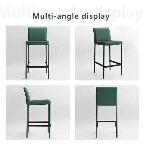 Image of YOUNIKE 26 inch H Counter Height Bar Stool with Back Single Faux Leather Modern Barstool Upholstered Comfy Bar Chair for Kitchen Breakfast Island, No Assembly, Fully Wrapped Metal Legs Green