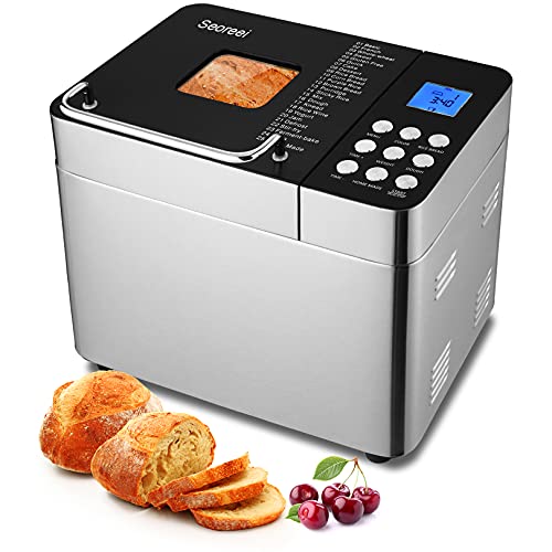 25-in-1 Bread Machine, 2LB Stainless Steel Programmable Bread Maker with Nonstick Ceramic Pan, Button Design, 15H Reserve, 1H Keep Warm, 3 Loaf Sizes/Colors