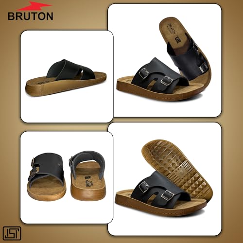 Image of BRUTON Stylish Men's Slippers | Comfortable, Lightweight & Anti-Skid | PU Material Casual Footwear for Office & Daily Use