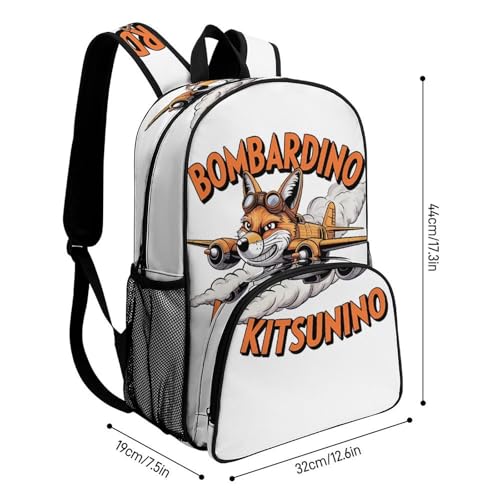 Bombarino-Kitsunino Merch Large Travel Backpack Italian-Brainrot Meme Waterproof Lightweight Daypack White 44x32x19cm2