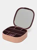 Porta Joias Com Espelho Porta-jóias Para Viagem Portátil Estojo Para Joias Com Sete Divisórias e Espelho Organizador Bijuterias Organizador de Colares para Mulher (ROSA)