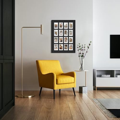 Image of DUENPY 11.4x16.1 Polaroid collage frame for Polaroid 2x3 Mini Instant Prints Photo with 16 Openings, Mini Picture Frames Wall Display with Polished Plexiglas Balck