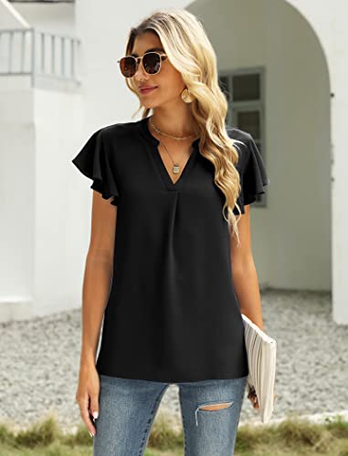 Womens Short Sleeve Tops Loose Fitting Casual Blouses Business Shirts Black M #TOP3