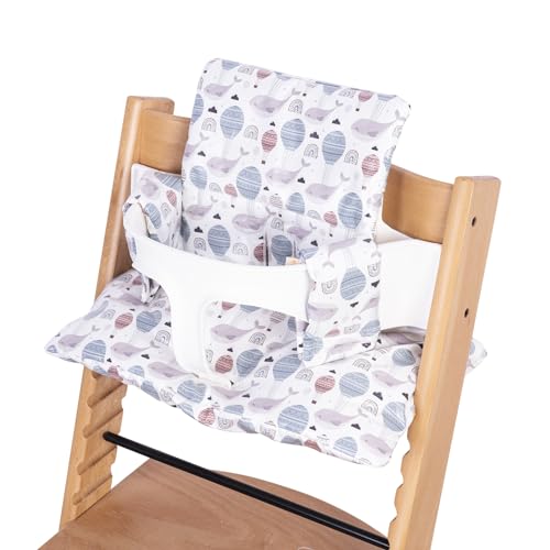 Image of Extra Padded Soft Dining Chair Seat Cushion, Wateproof & Wipe Clean Cushion for Stokke Tripp Trapp High Chair, 18 inch L x 11 inch W, Compatible & Convertible Design (Sweet Dreams-Whales & Balloons)