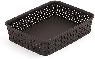 Curver 203415 Rattan-Look Office Basket, A5 Size, Polypropylene, Chocolate, chocolate, 25,6 x 20 x 6 cm