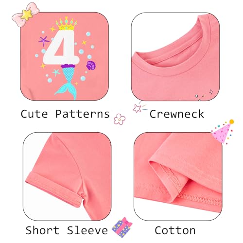 Image of Lovekider Girls Birthday T Shirts Cotton Short Sleeve T-Shirts Tee Party Clothing 3-6 Years