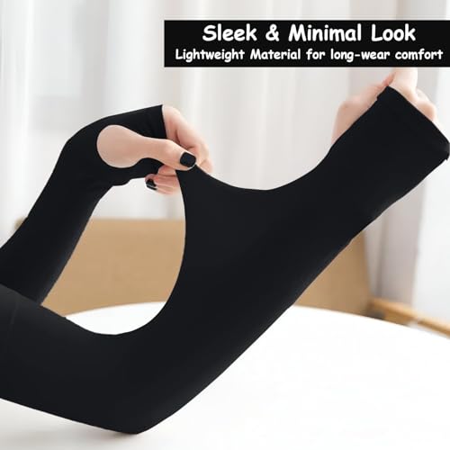 Image of Allextreme Full Arm Sleeves with Thumb Holes for Riders UV Sun Protection 4-Way Stretch Cooling Hand Cover for Men & Women Biking Hiking Cycling Running Protective Bike Riding Gear (Black, 1 Pair)