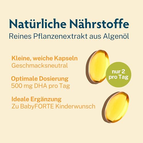 BabyFORTE Omega-3 Algenöl, optimales DHA & EPA Verhältnis, vegan, 60 Kapseln, Kinderwunsch Vitaminen kombinierbar