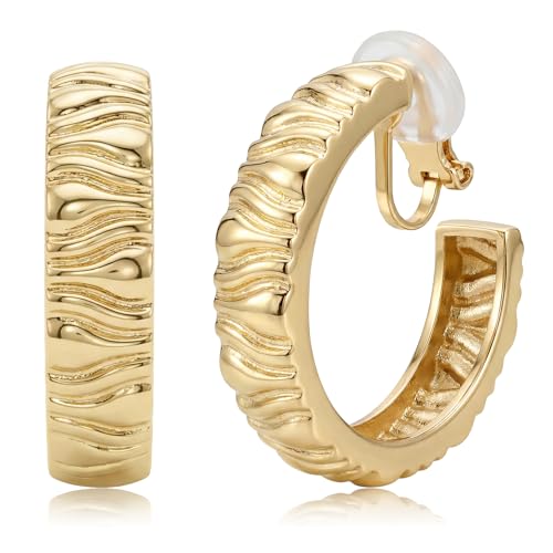 Image of Clip on Earrings for Women, 14K Gold Small Gold Hoop Earrings, Hypoallergenic Non Pierced Hoop Earring for Women