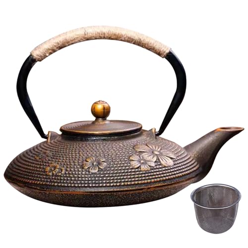 Théière en fonte Bouilloire à thé japonaise en fonte 800ML/ 27Oz avec infuseur pour feuilles mobiles, théière de conception Sakura à chauffage rapide pour faire bouillir de l'eau chaude thé Style 2 Th