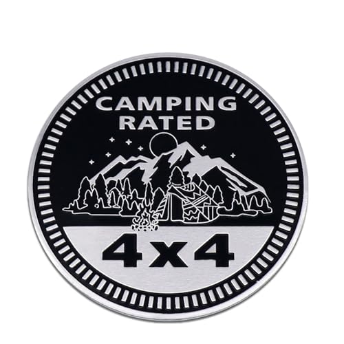 Image of Camping Badge Rated Car Emblem, 4 x 4 3D Metal Car Badge Decals Stickers Round Emblem Decals, Universal Exterior Decorations Accessories Emblems Badge for Jeep Wrangler Vehicles Truck SUV RV