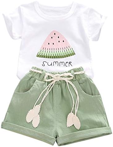 AIMAOMI Toddler Baby Girl Summer Clothes Flower Print Short Sleeve Shirt Top Shorts Set 2Pcs Ribbed (Green, 6-12 Months)