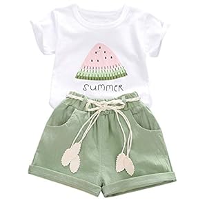 Kleid Baby Mädchen Water Melone Baby Druckoutfits Kinder Brief Kleinkinderkleidung + Töpfe Mädchen Set Kurze Hosen Mädchen Outfits & Set Latzhose Baby 86 (Green, 18-24 Months)