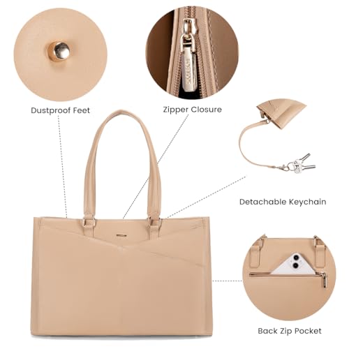Image of LOVEVOOK Laptop Bag for Women 15.6 Inch Tote Bags Waterproof Leather Briefcase Computer Women Business Office Work Bag,Light Khaki