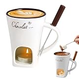 Hojalis Schokofondue Tasse, Keramik Schokoladenfondue Tasse, Schokoladenschmelz Becher mit Teelicht und Gabeln, 130ml Schokoladen Fondue Becher Set für Käse, Schokolade, Butter und Karamell