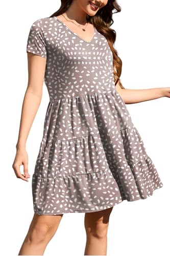 Image of nclook Womens Summer Casual Dress Sweet Cute V Neck Mini Dress with Pocket Short Sleeve