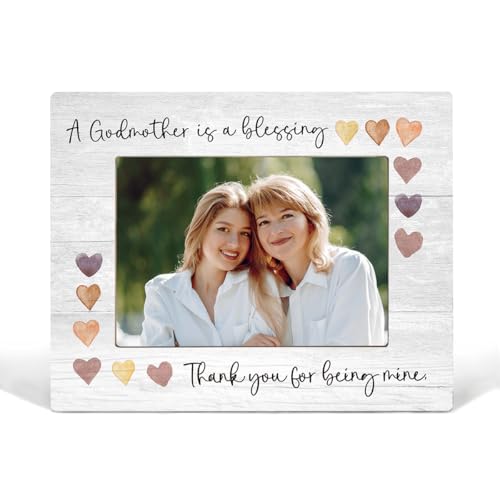 Wheatwin 5x7 Godmother Picture Frame - A Blessing Thank You for Being Mine Gift from Godchild, Best Godmother Ever Keepsake with Tabletop Stand